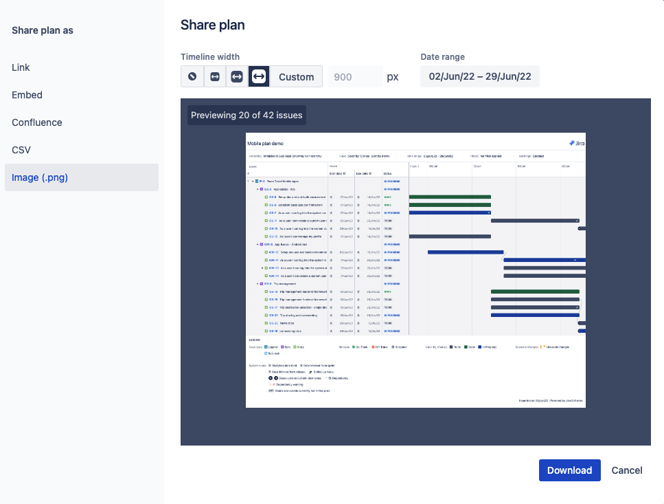 opções de compartilhamento no Advanced Roadmaps