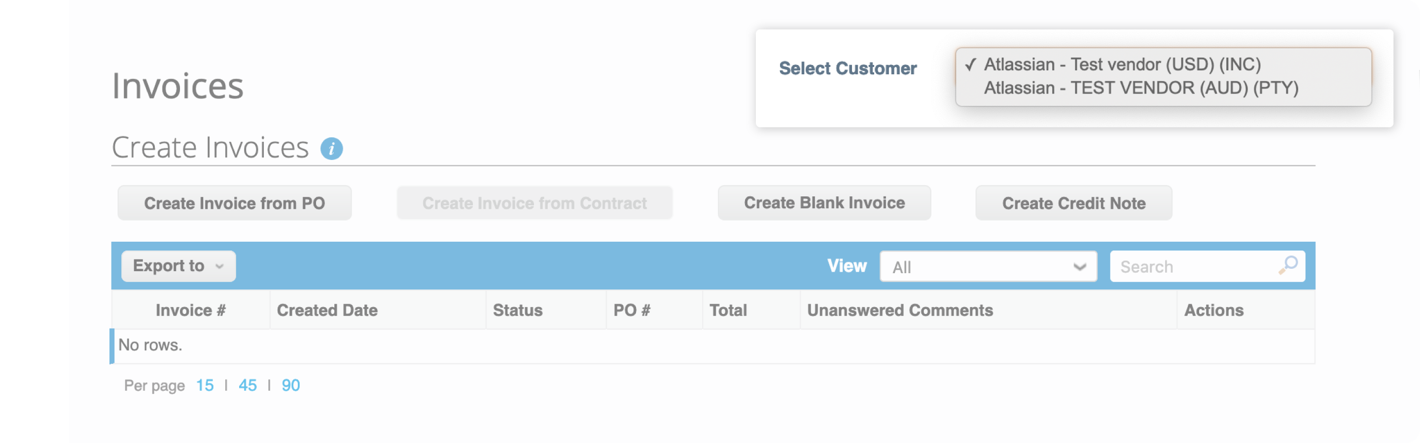 Supplier needs to go to the Invoices tab and click Create blank invoice
