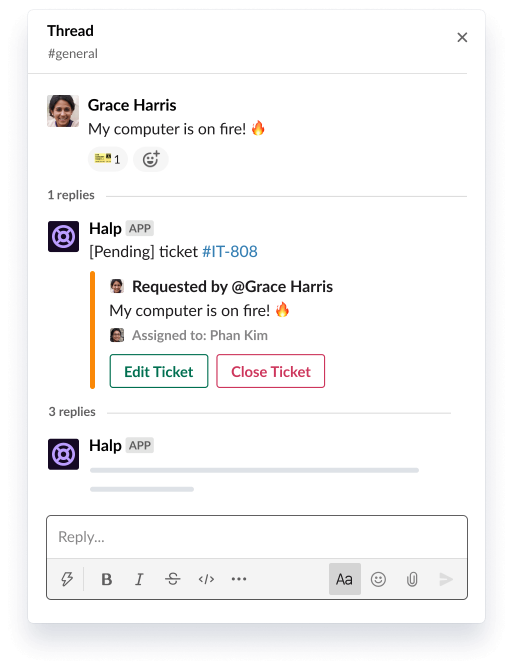 Ticket creation screenshot