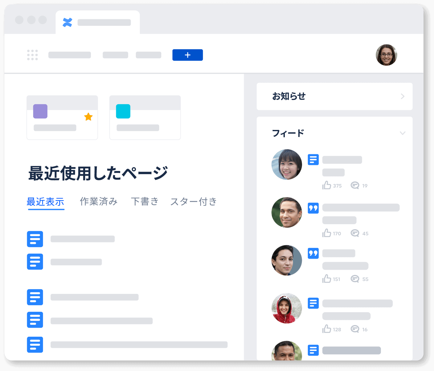 Confluence ダッシュボードのグラフィック