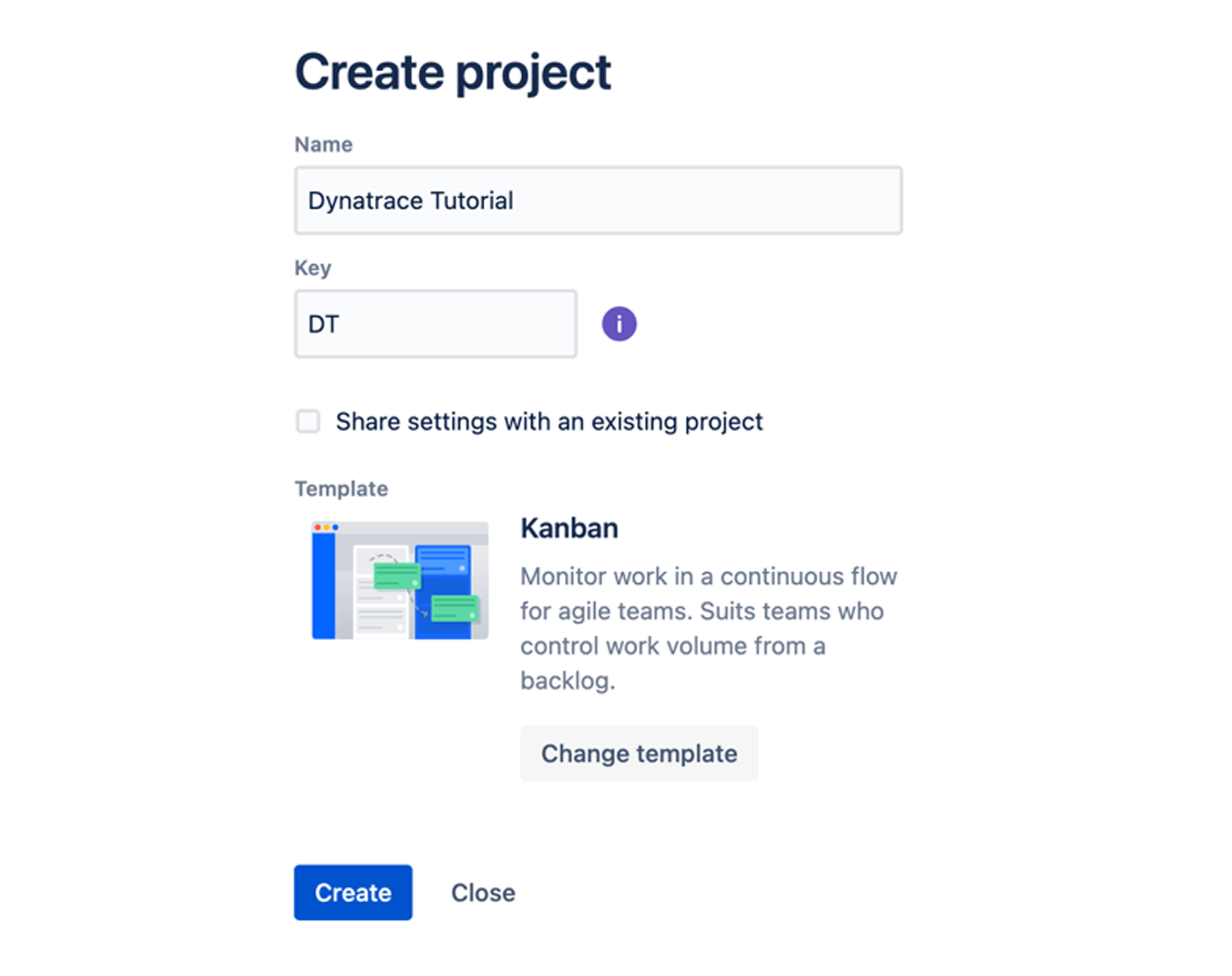 Create project window
