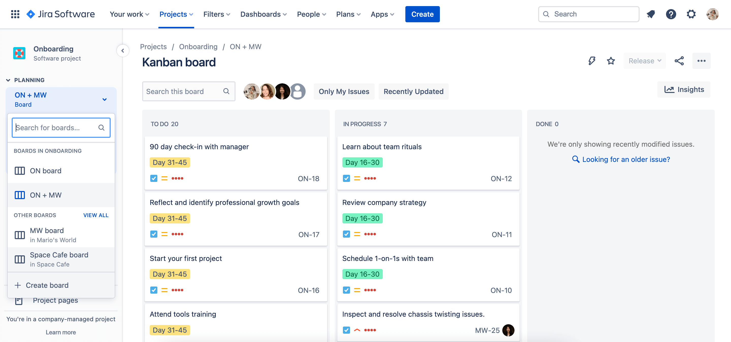 Снимок экрана: доска Jira