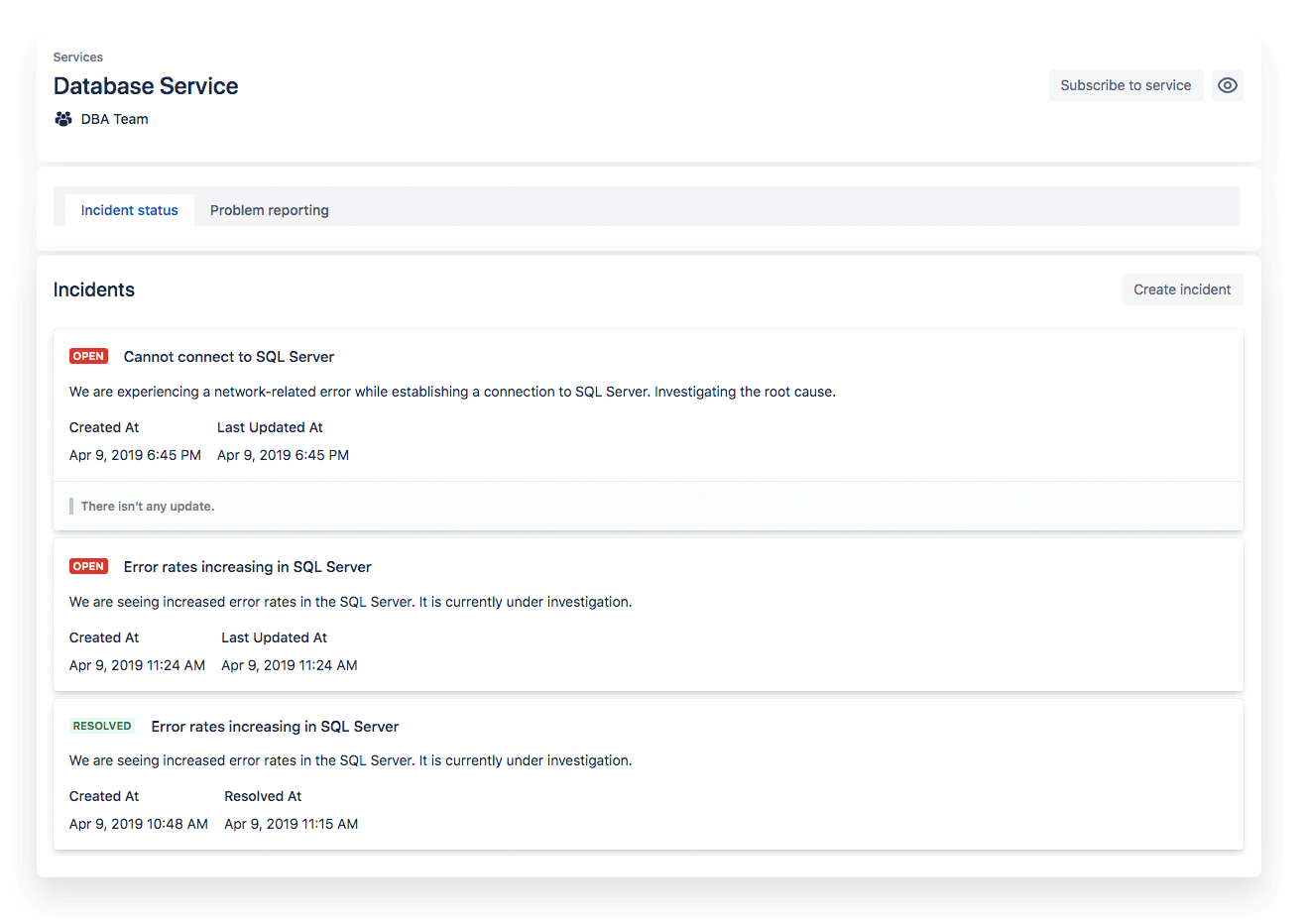 Service status snapshot