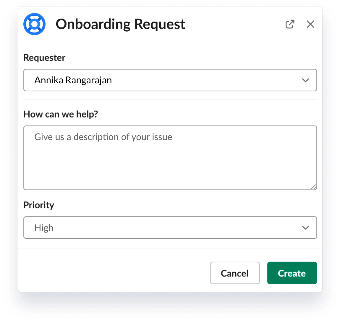 Screenshot di richiesta di onboarding