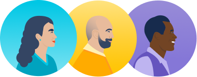 Illustration of people in color coded bubbles