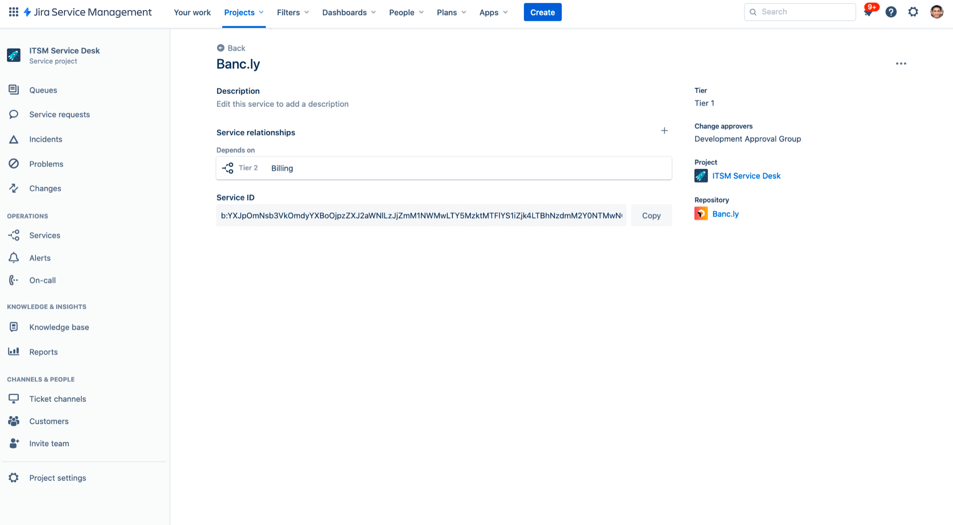 Szczegóły rejestru usług — zrzut ekranu