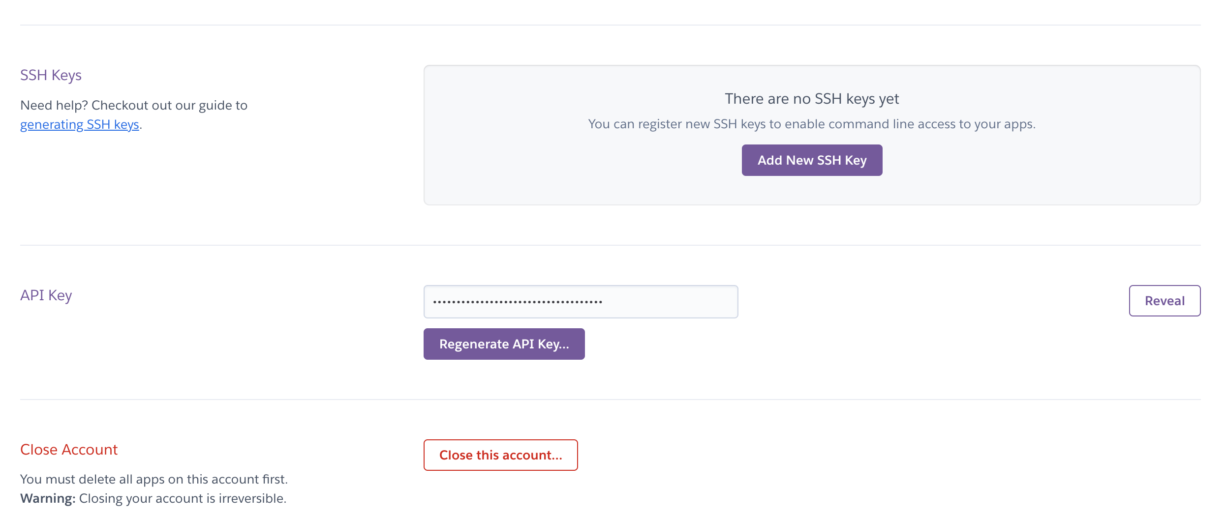 Locating the API Key in Heroku's account settings