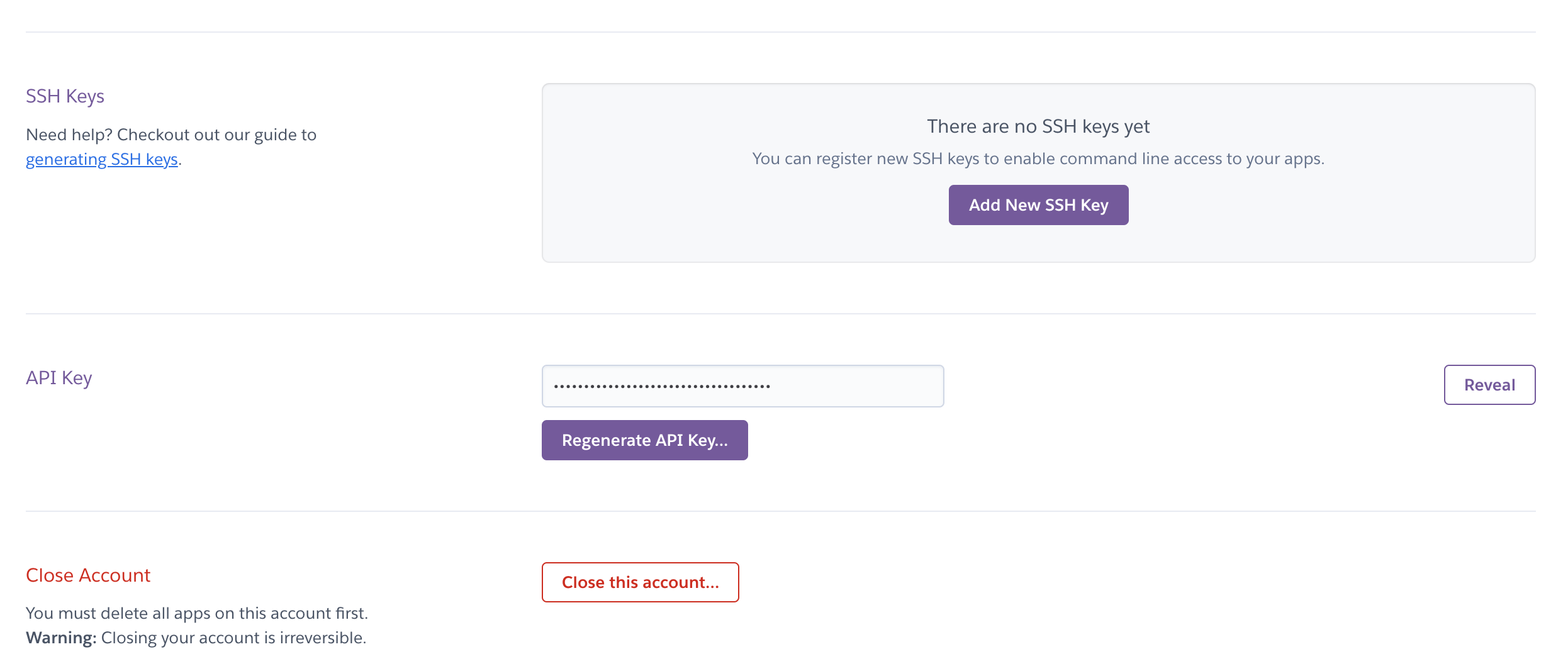 在 Heroku 的帐户设置中查找 API 密钥