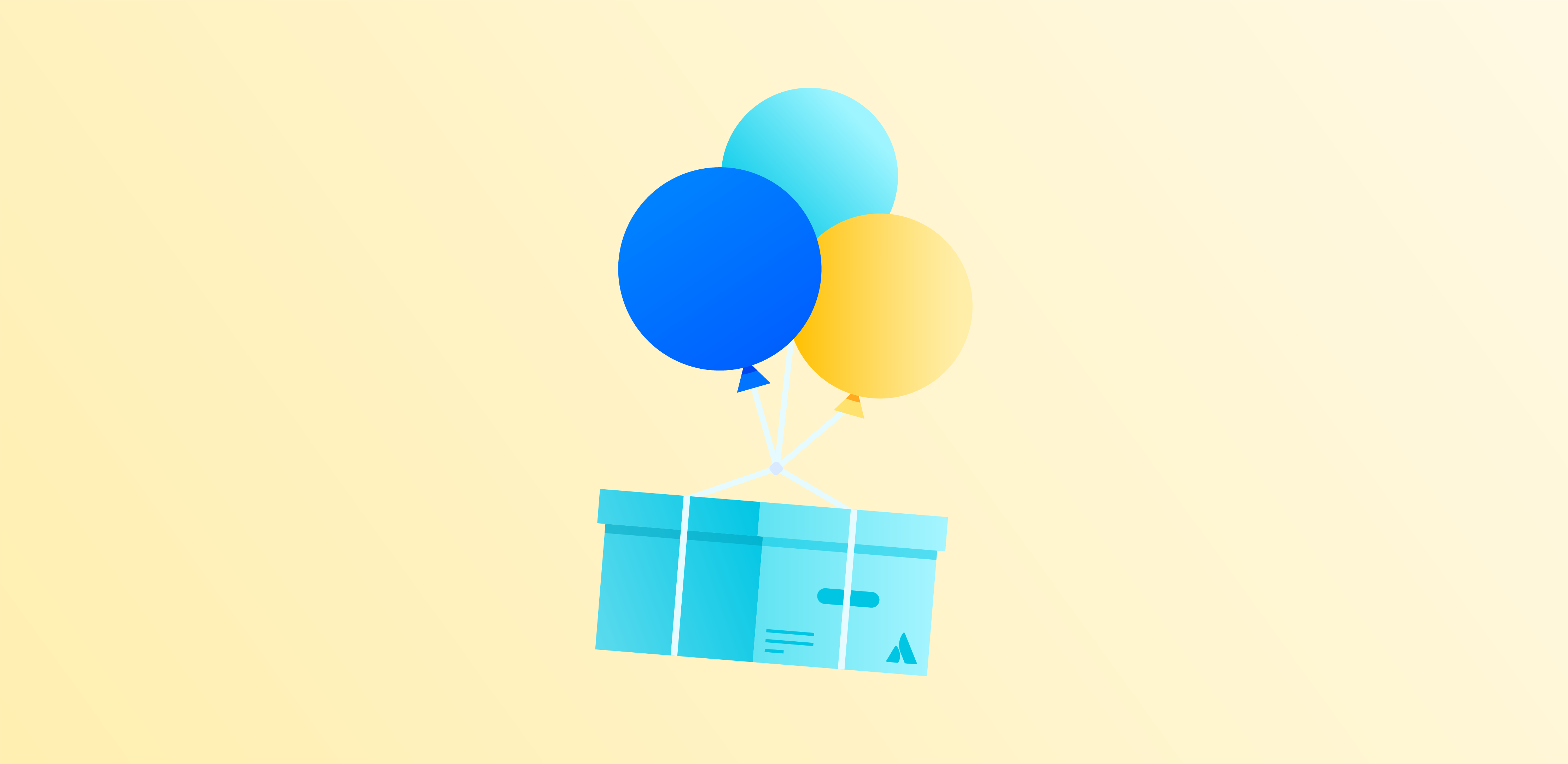 Ballons, an denen eine Kiste hängt