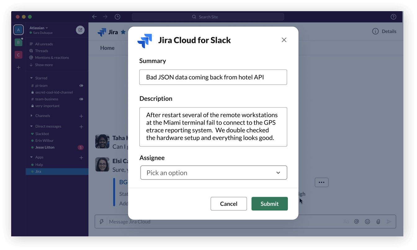 Create Jira software cloud issues in Slack