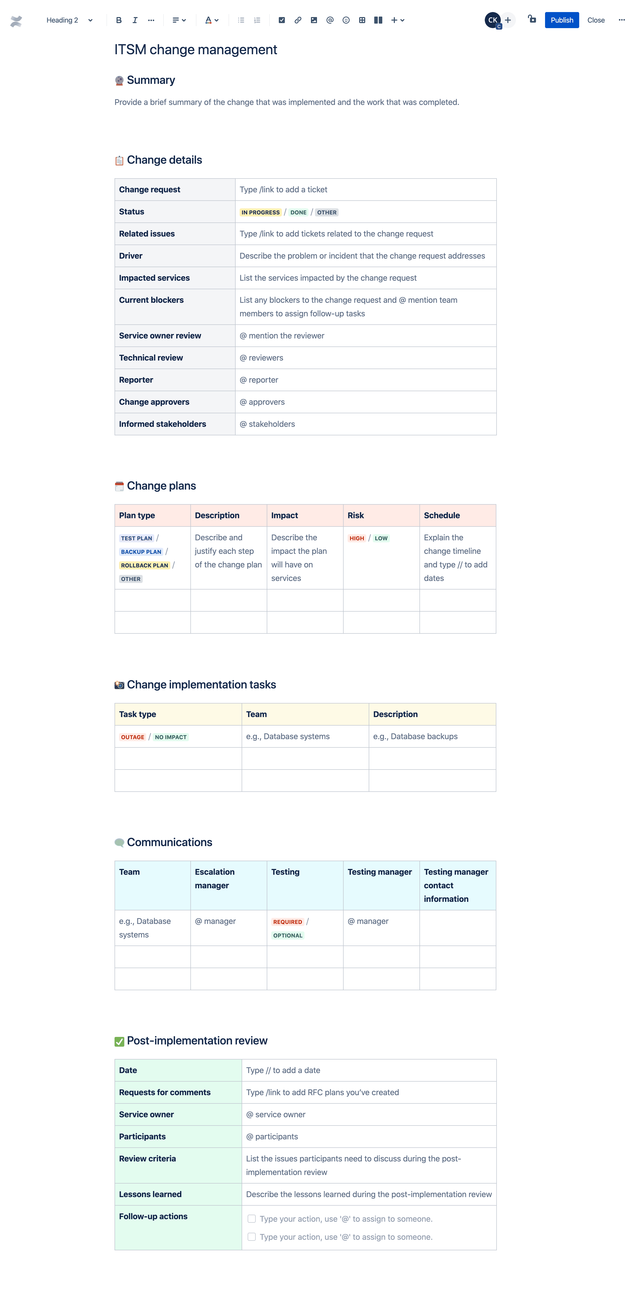 ITSM change management template