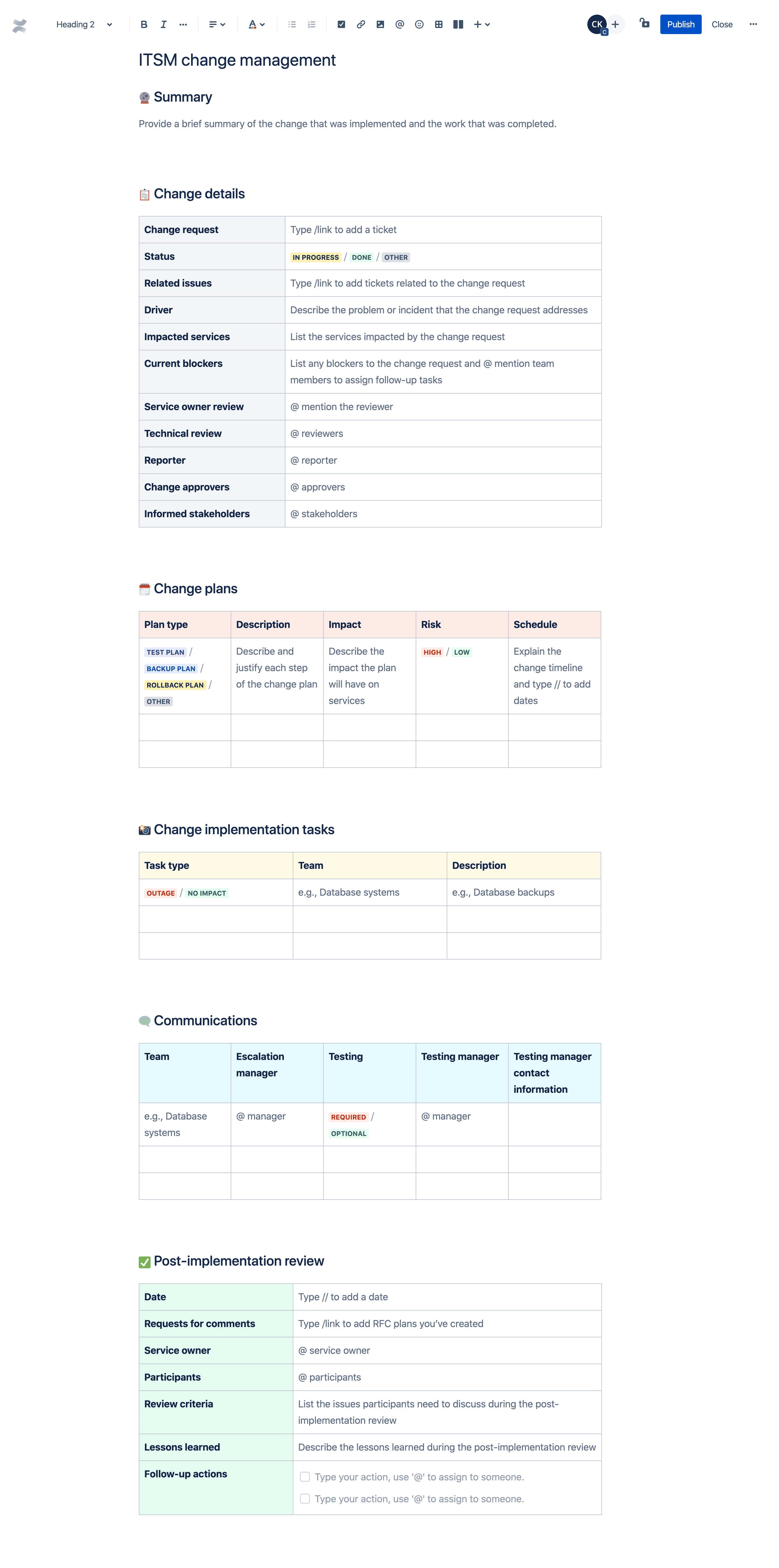 Plantilla de gestión de cambios de ITSM