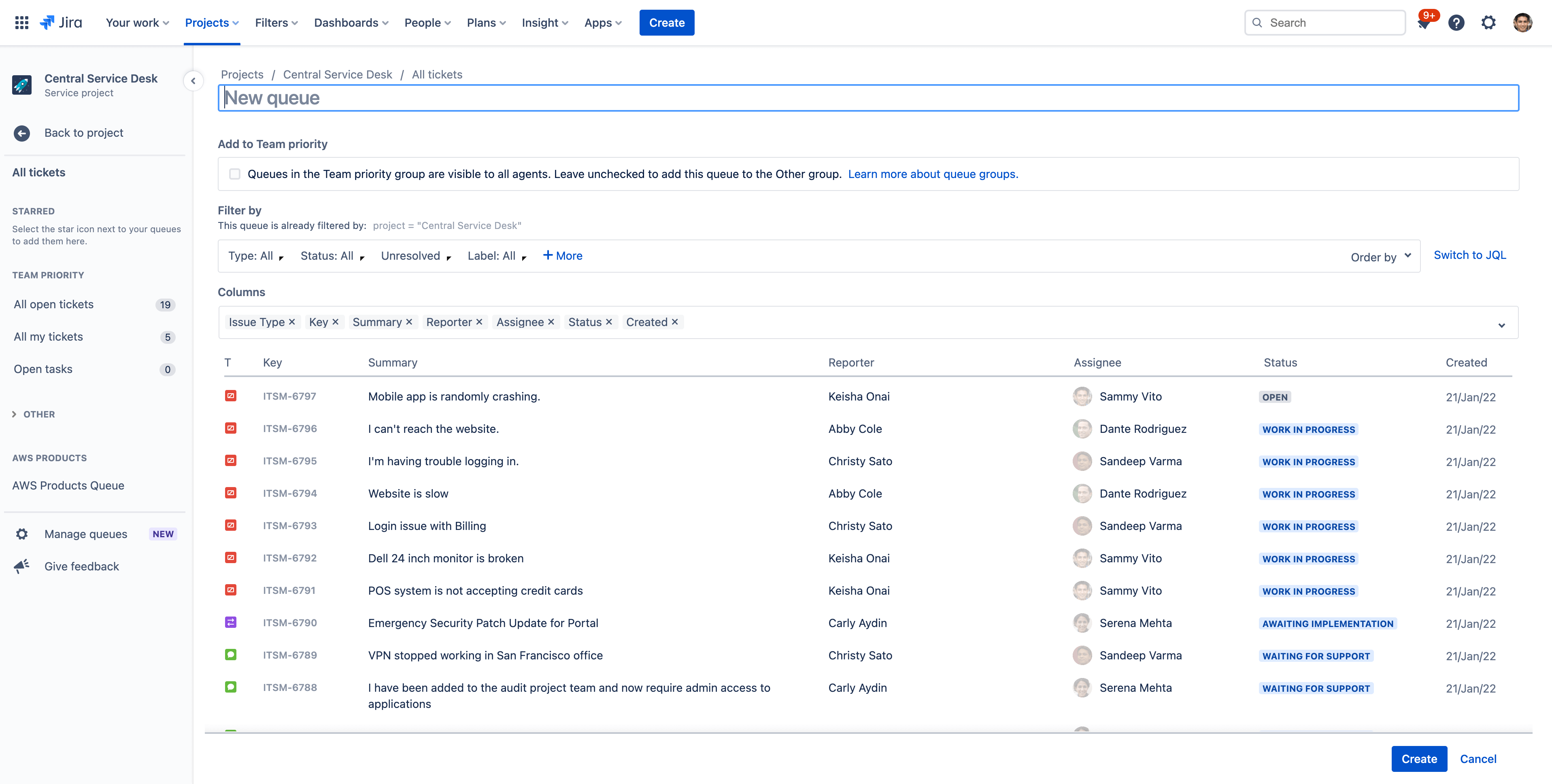 Crea una nuova coda in Jira Service Management