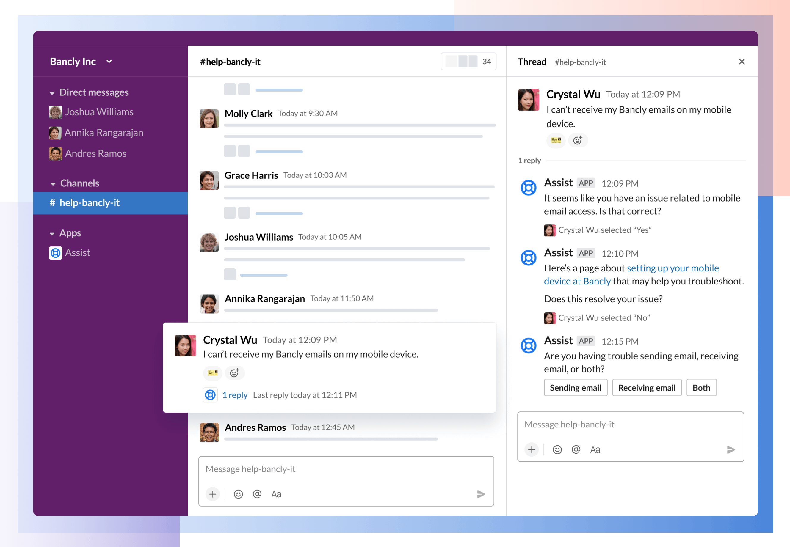 Atlassian Assist 虚拟支持人员在 Slack 中为客户提供帮助