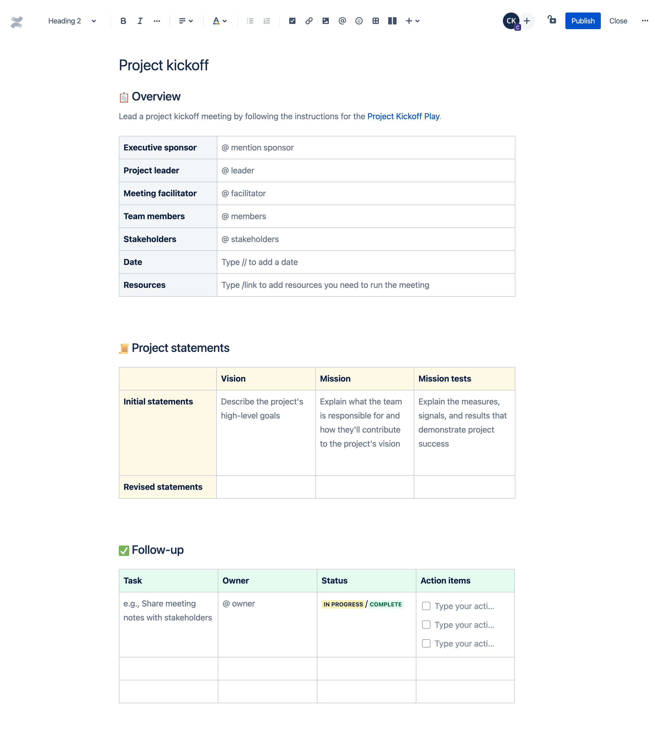 Project kickoff template Atlassian