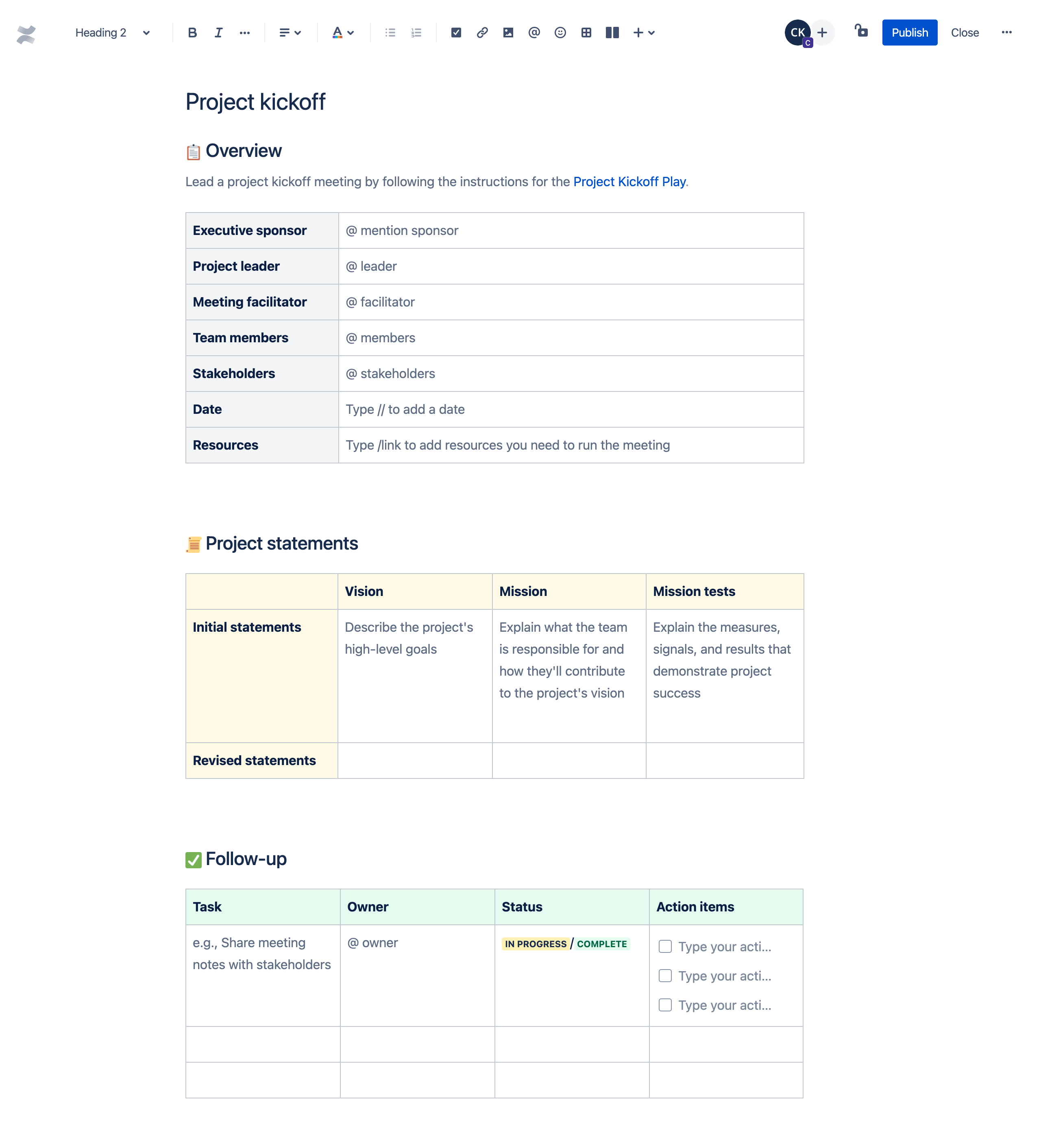 Project kickoff template