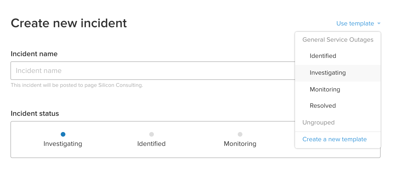Captura de tela destacando o template de investigação