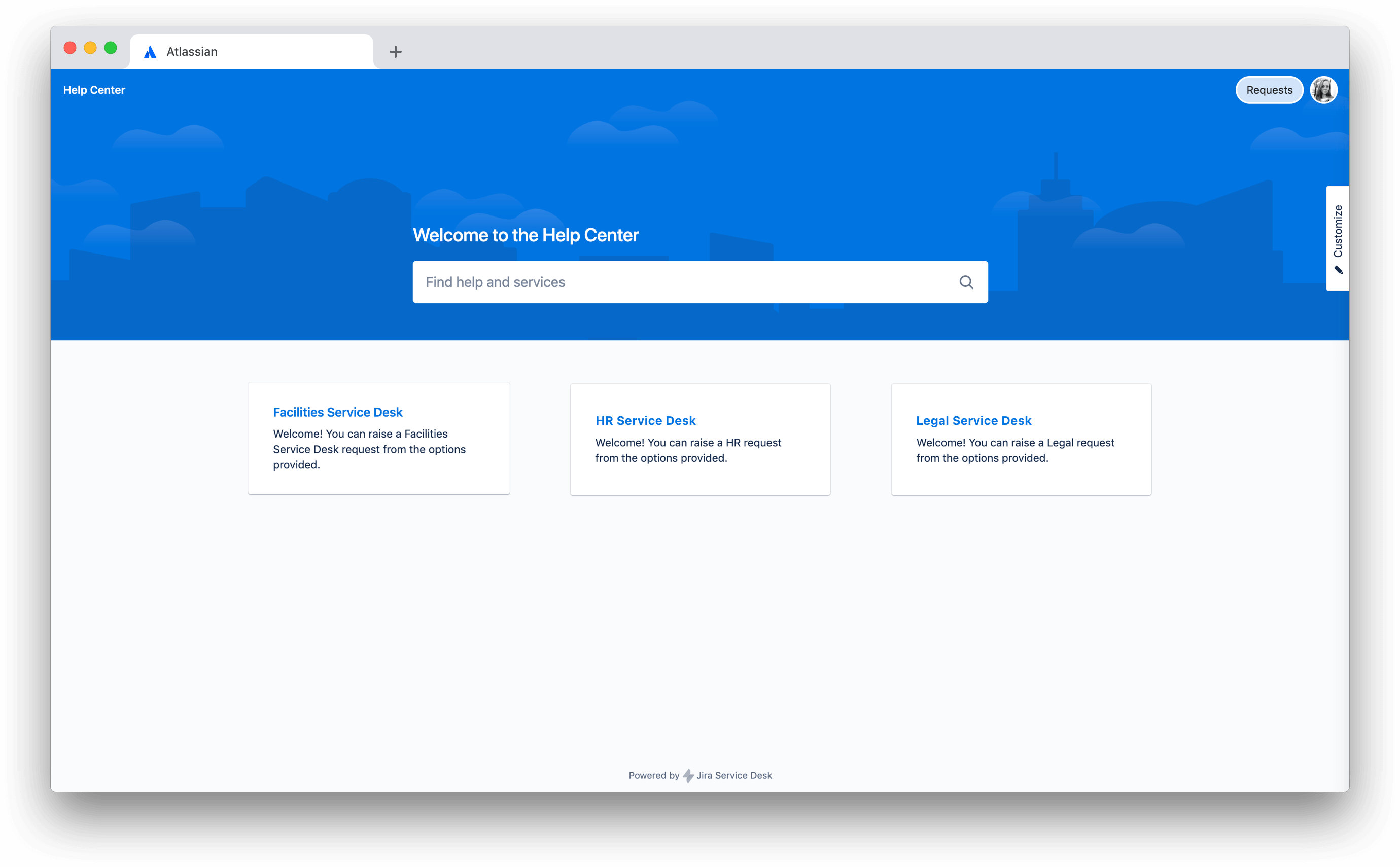 Screen shot of help desk