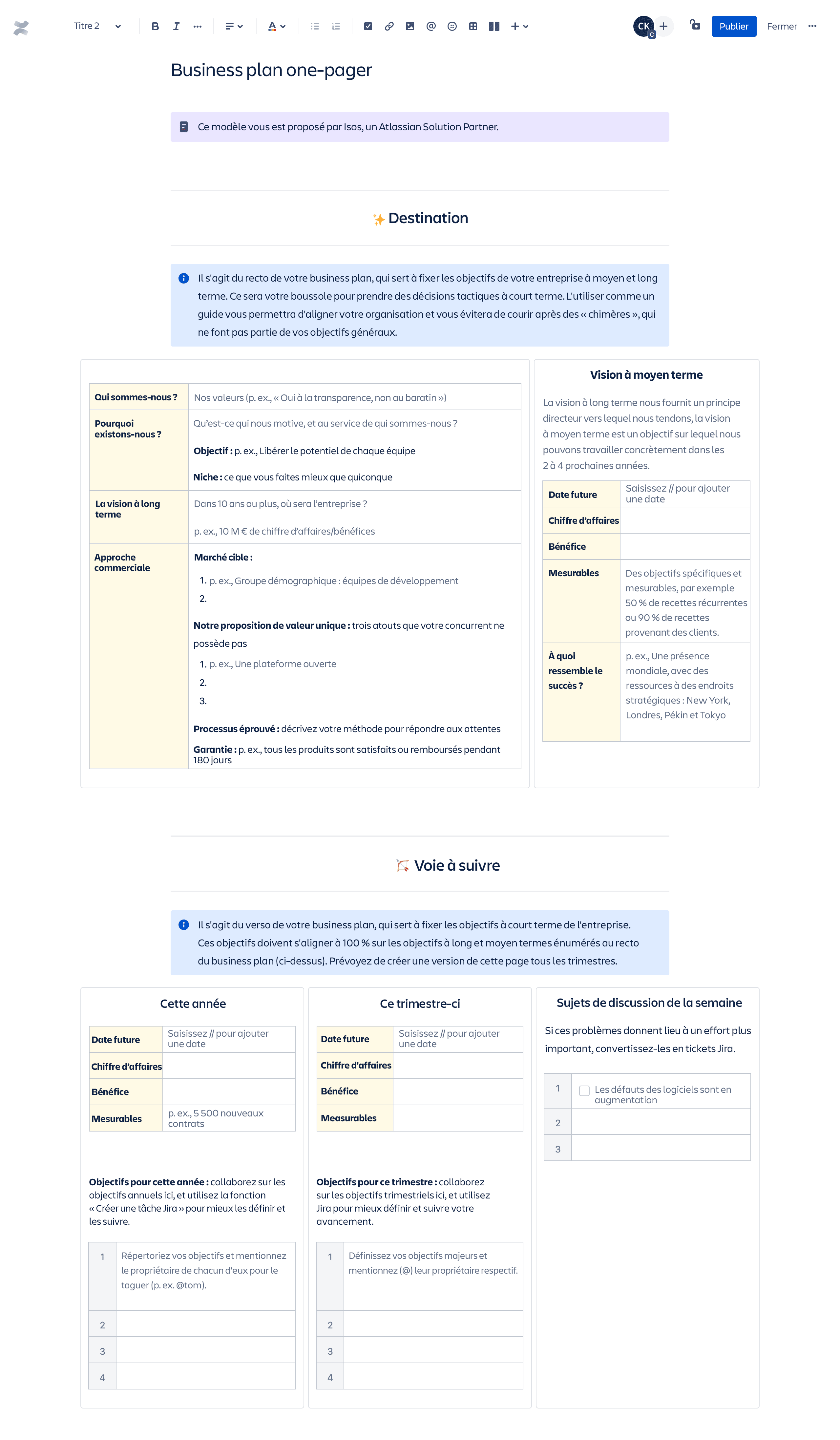 Modèle de business plan en une page