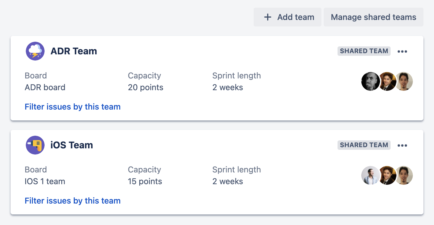 teams in advanced roadmaps