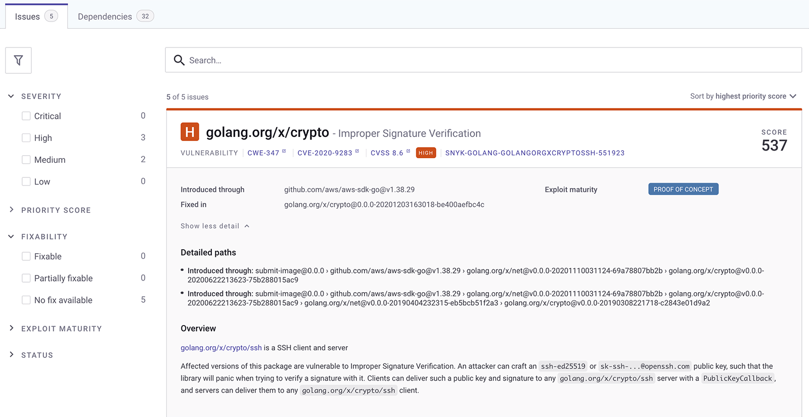 Screenshot: Details zur Schwachstellen
