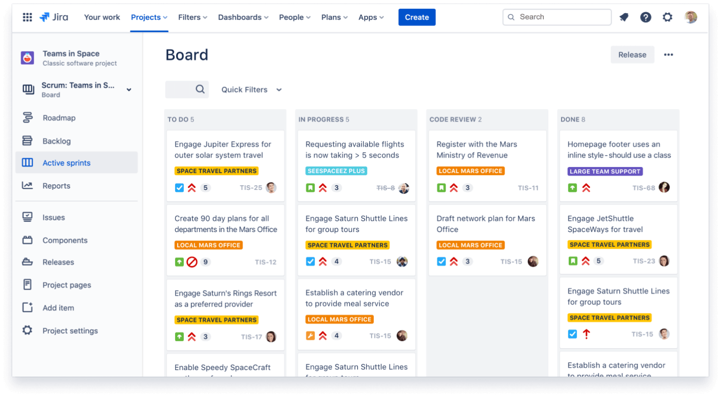 Jira Software のアクティブ スプリント ボード