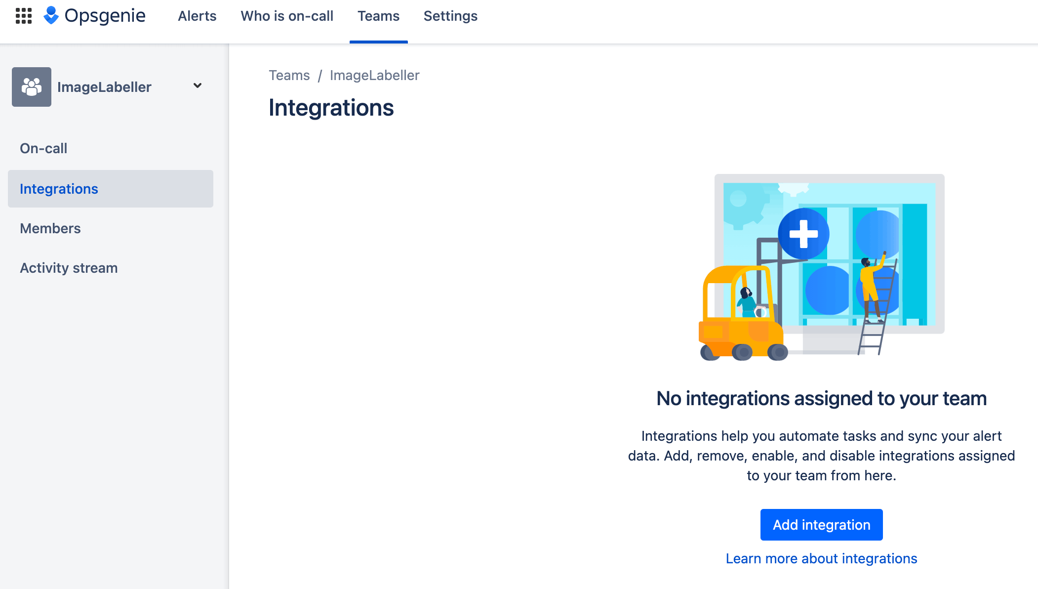 Capture d'écran de l'intégration Opsgenie