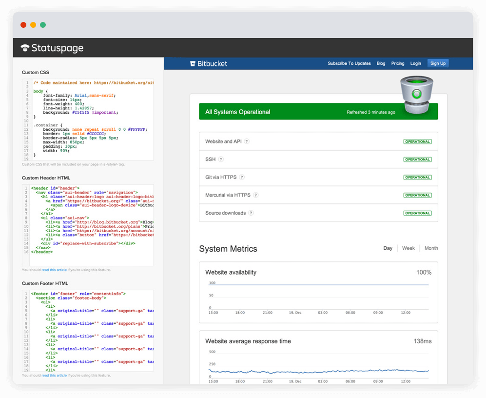 Capture d'écran de CSS personnalisée dans Statuspage