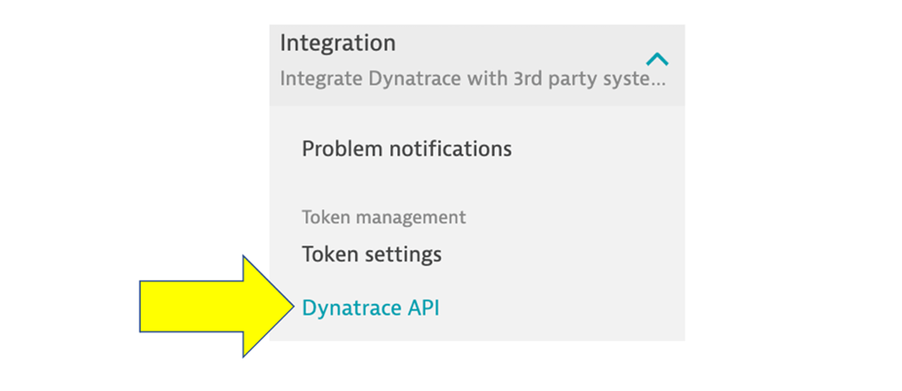 API do Dynatrace em configurações de token