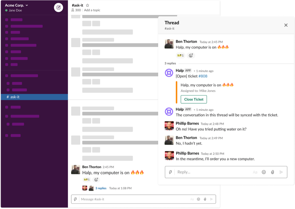 Slack to ticket integration