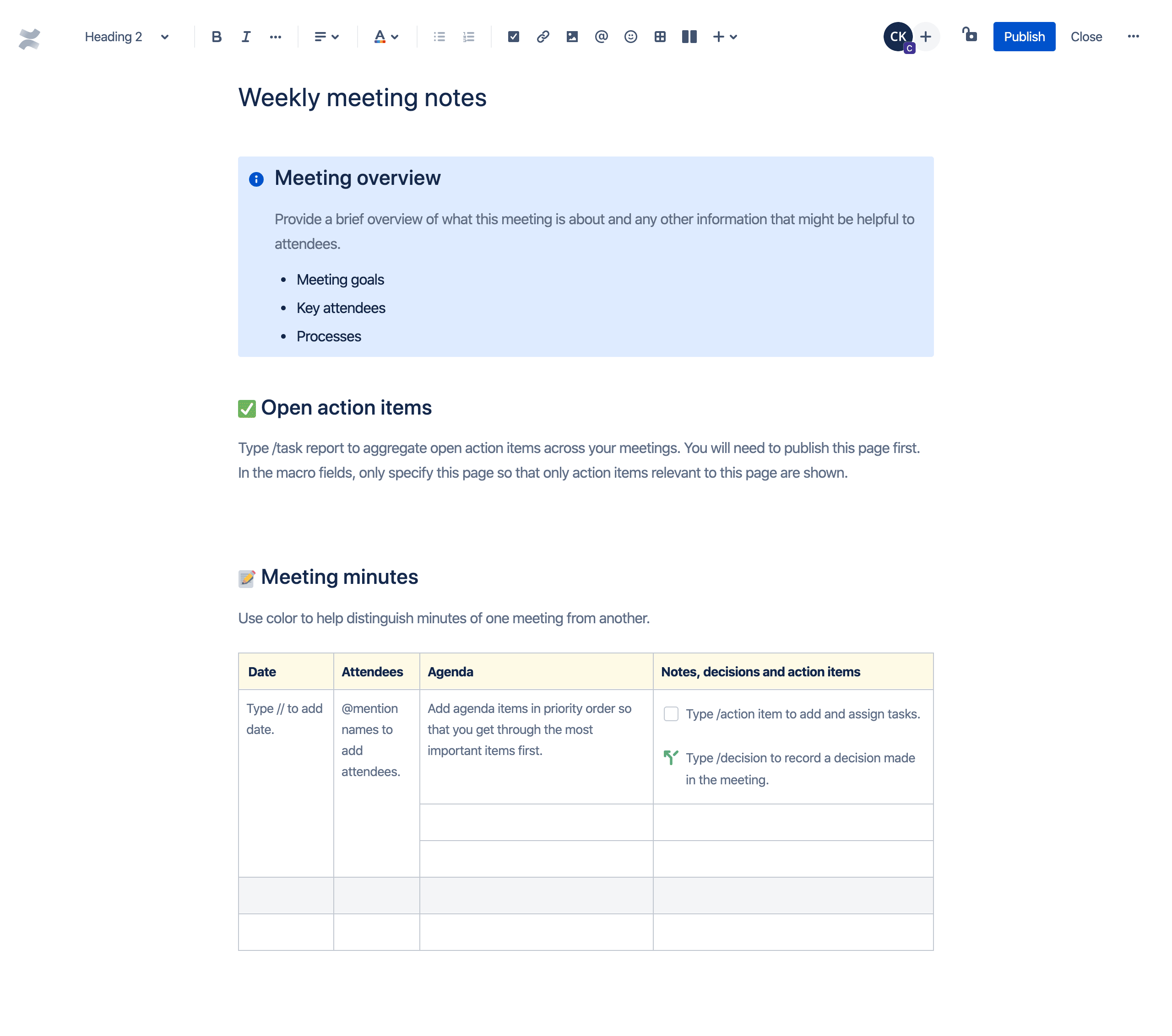 Weekly meeting notes template Atlassian