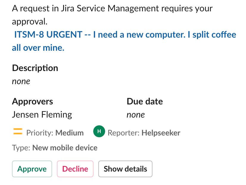 Goedkeuringen van Jira Service Management-issues rechtstreeks in een privébericht sturen