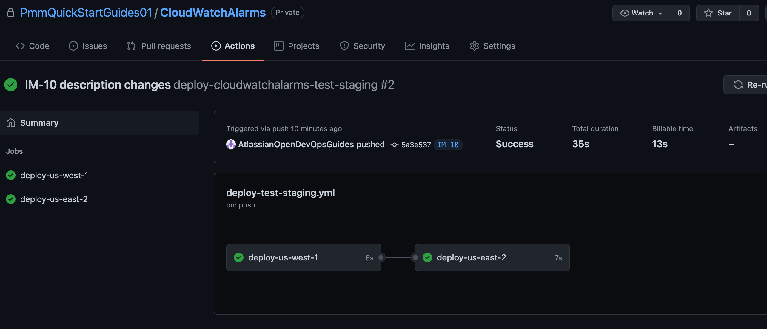 screenshot of running workflows in github