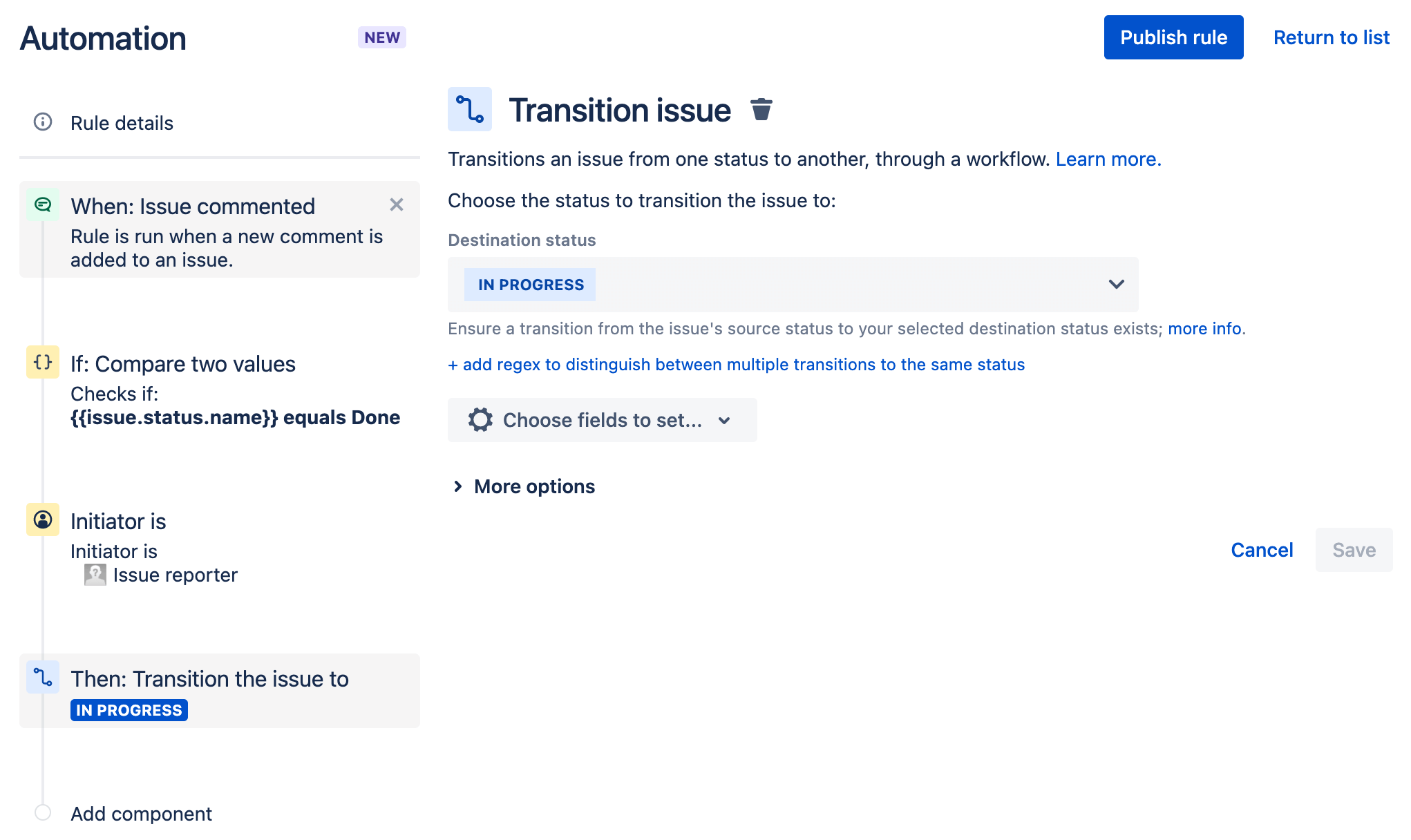 Changement d'état d'un ticket dans Jira Service Management