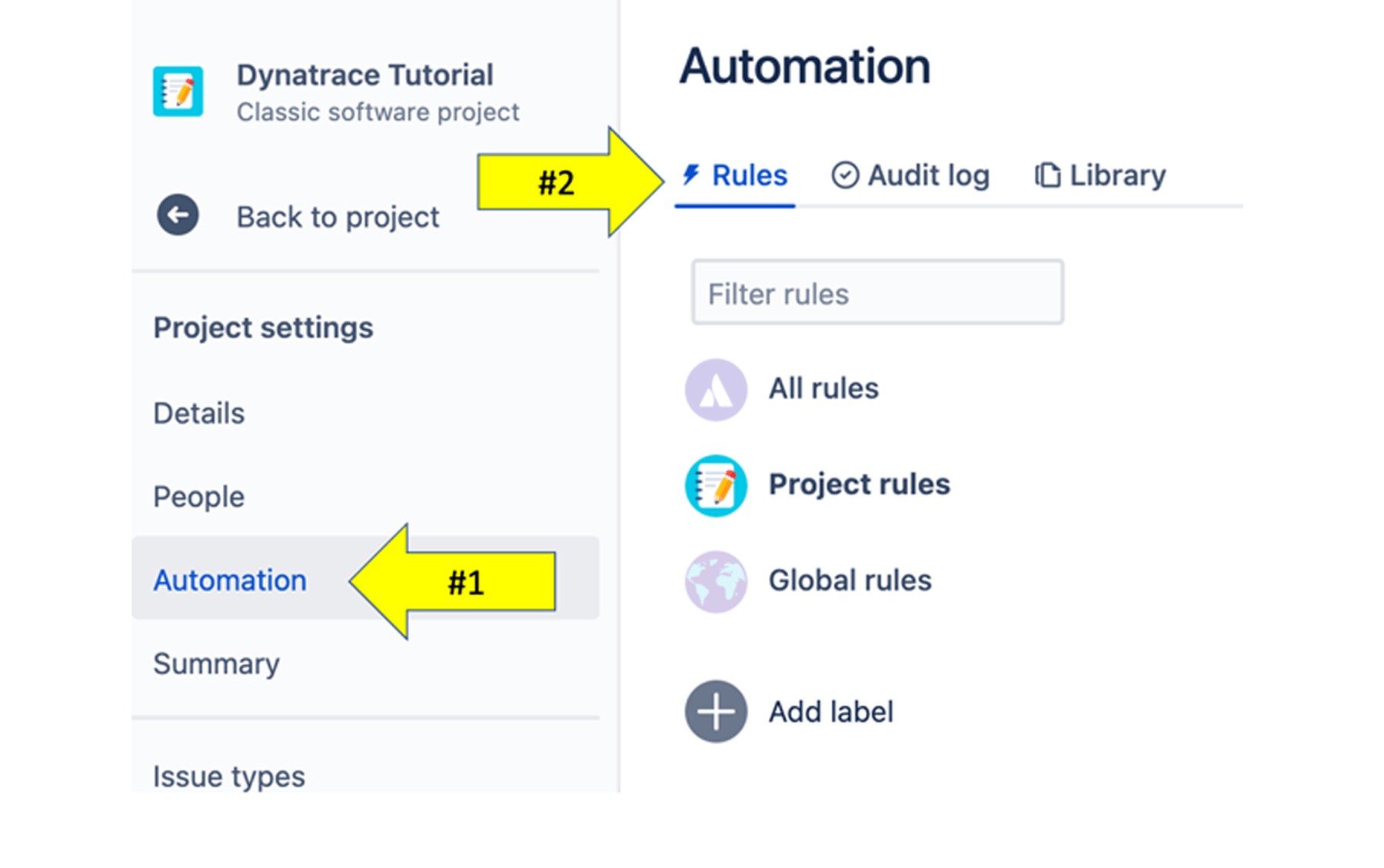 Option "Automation" (Automatisierung) auf der linken Navigationsleiste und Registerkarte "Rules" (Regeln) auf der rechten Seite