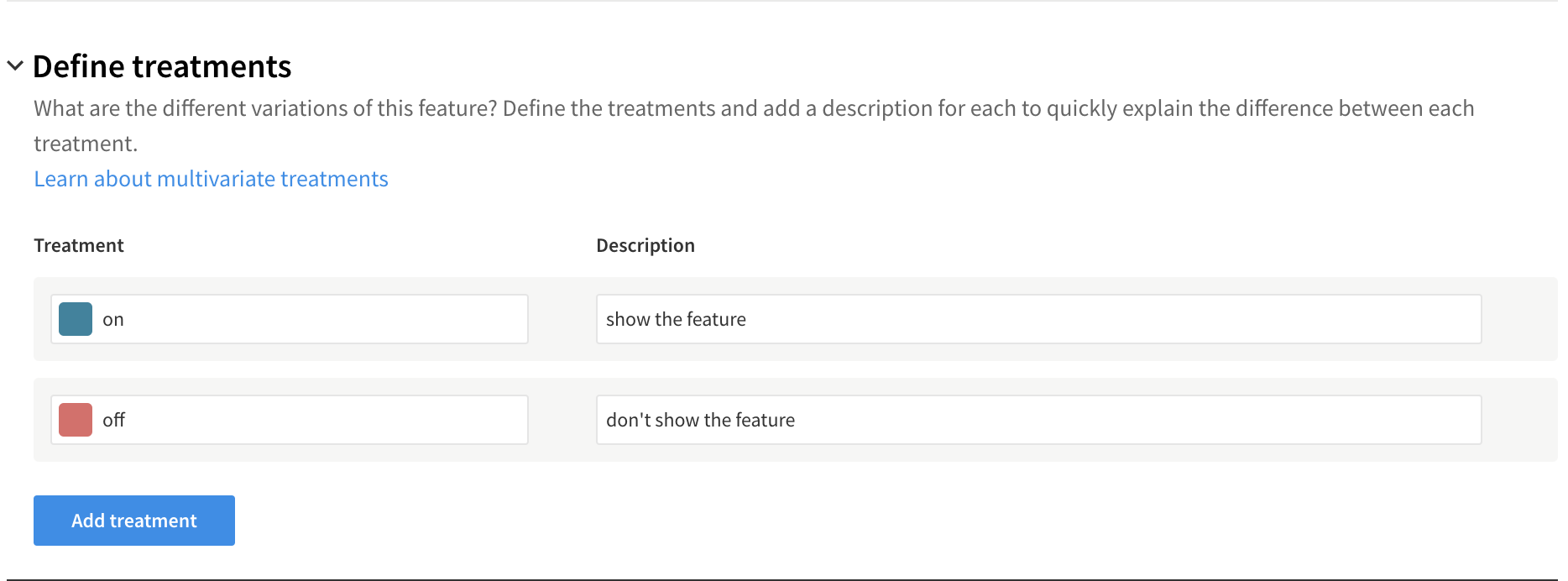 Окно Define treatments (Определить режимы использования)