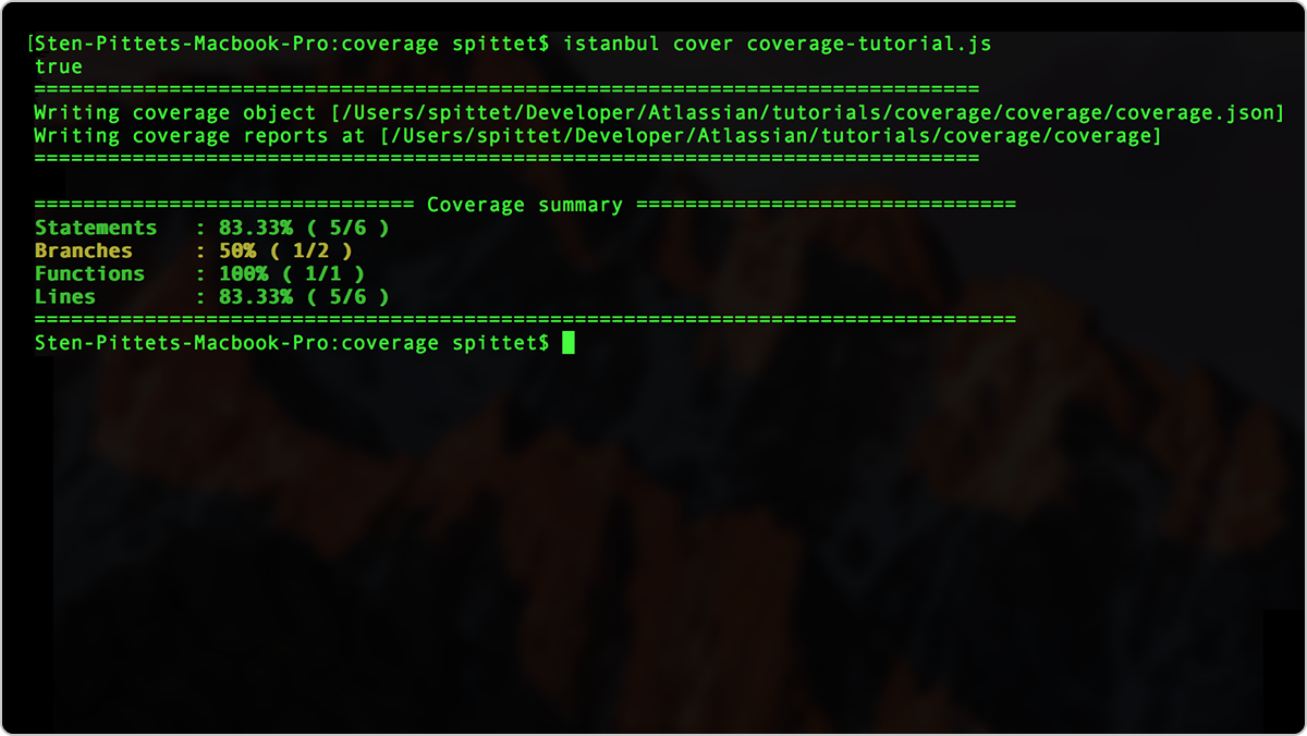 Getting a coverage report in the command line