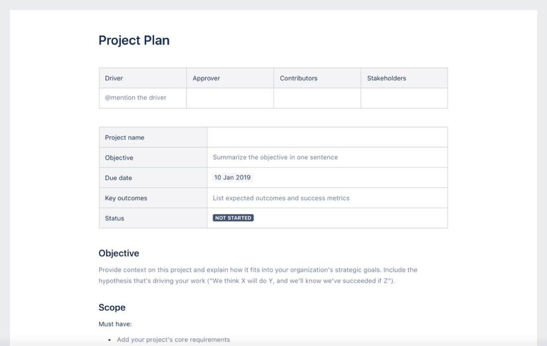 Project plan template