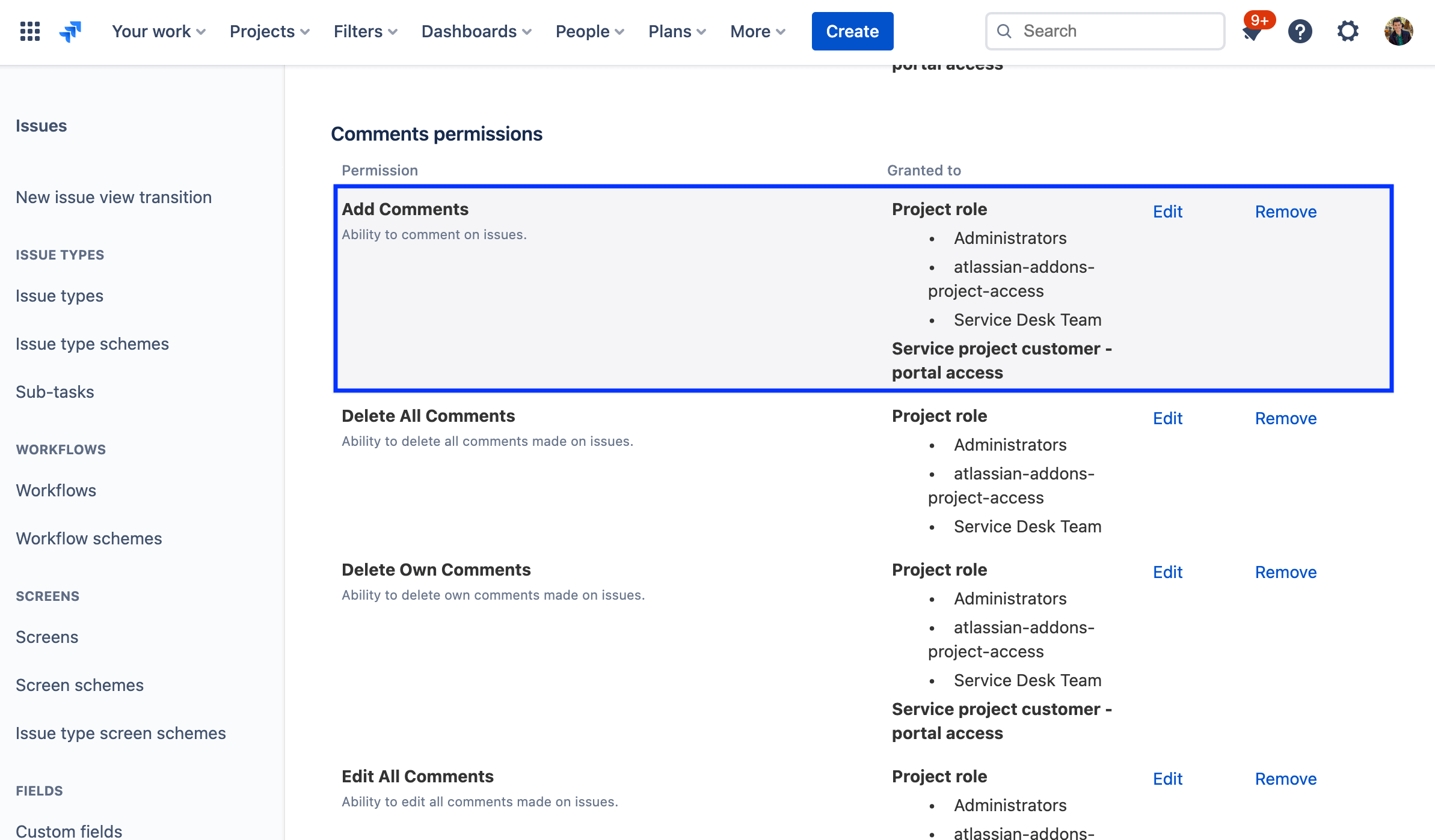 Einem Benutzer die Berechtigung erteilen, Jira Service Management-Vorgänge intern zu kommentieren