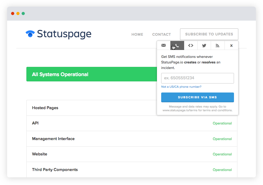 Statuspage — zrzut ekranu.