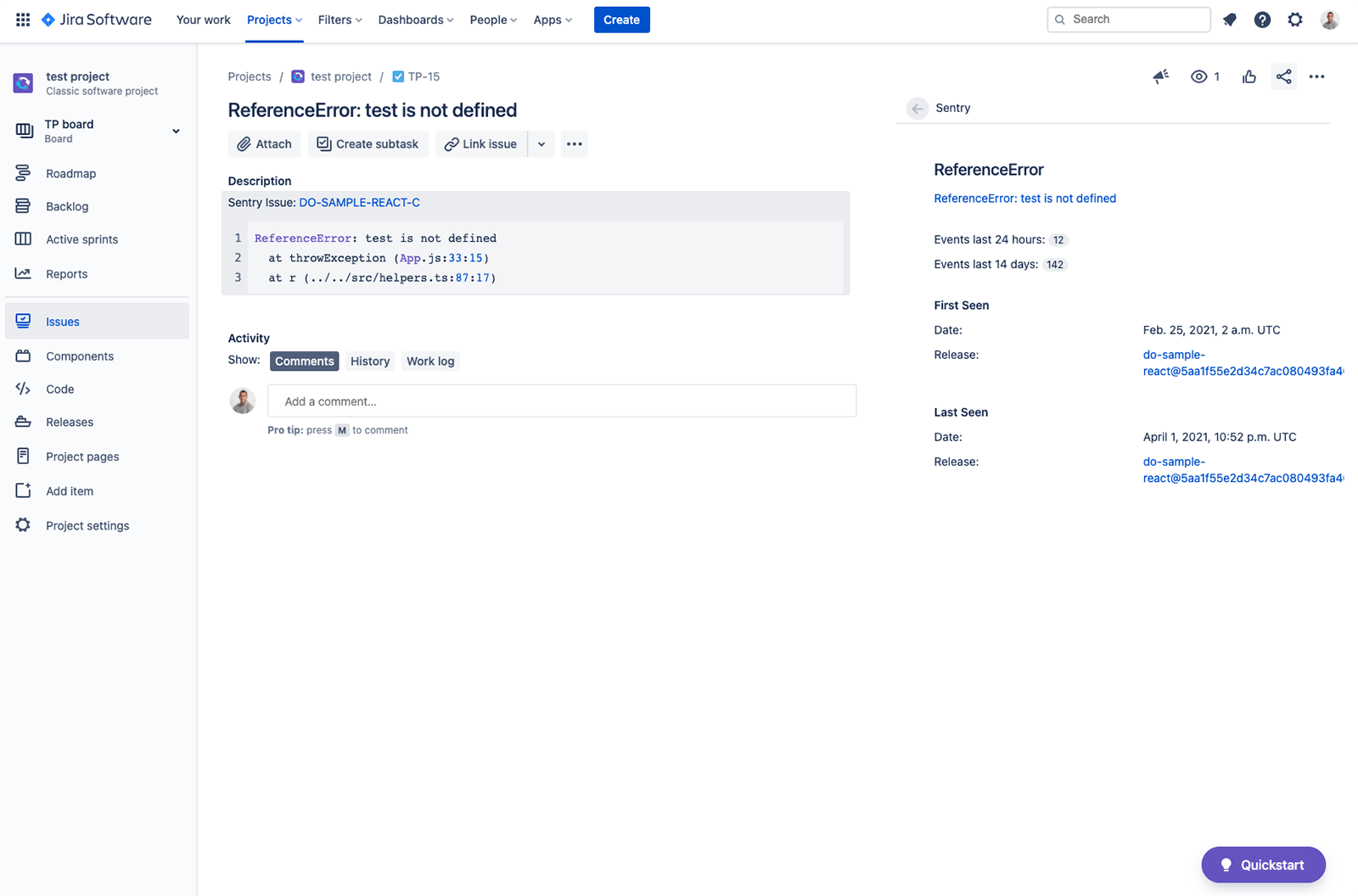 Jira issue screenshot