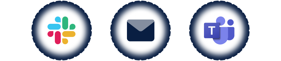 Ikony Slack, poczty e-mail i Teams