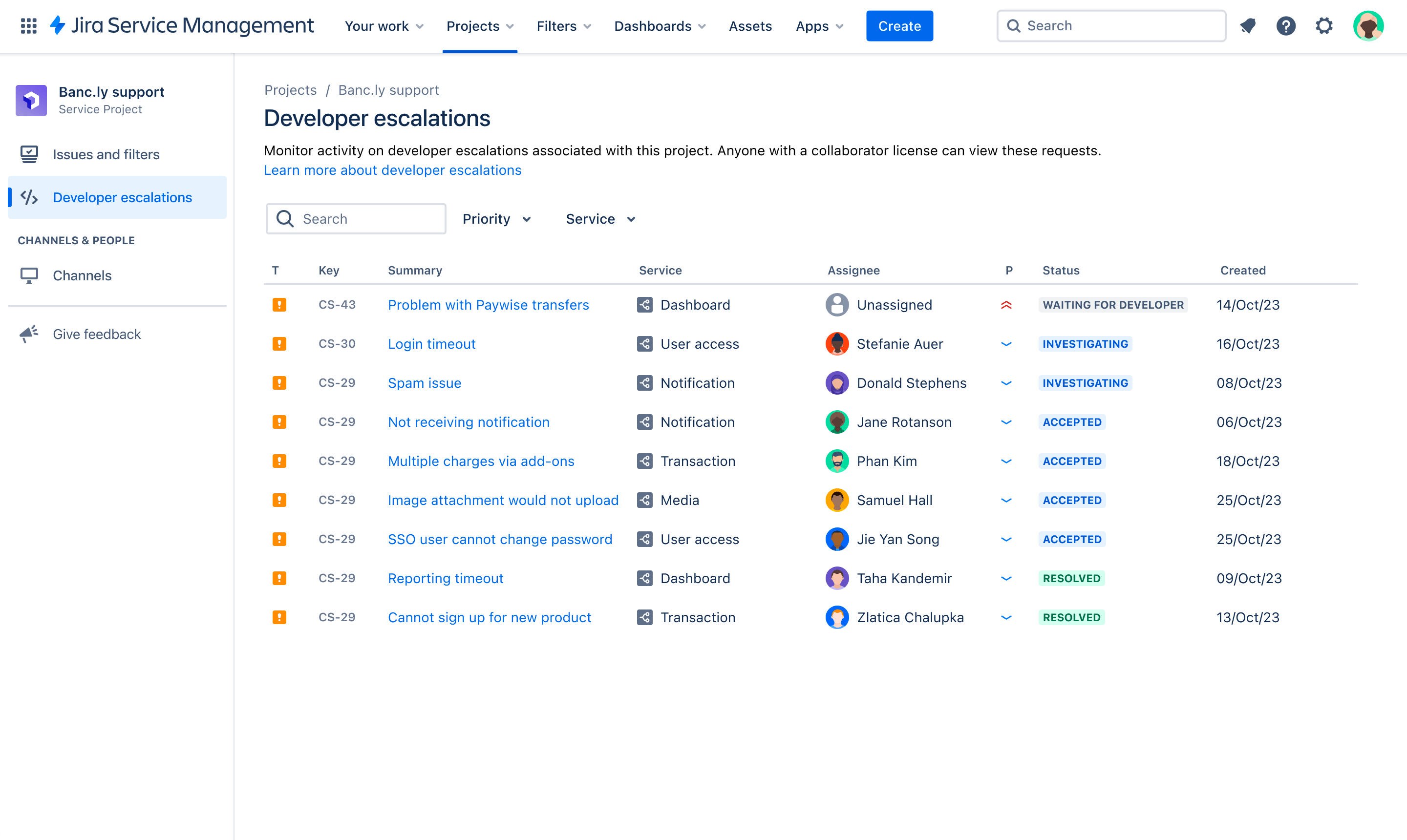Screenshot escalation agli sviluppatori