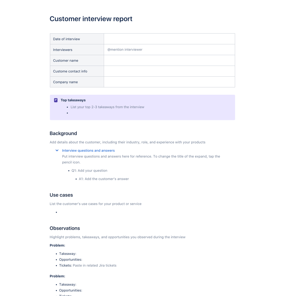 Customer Interview report template