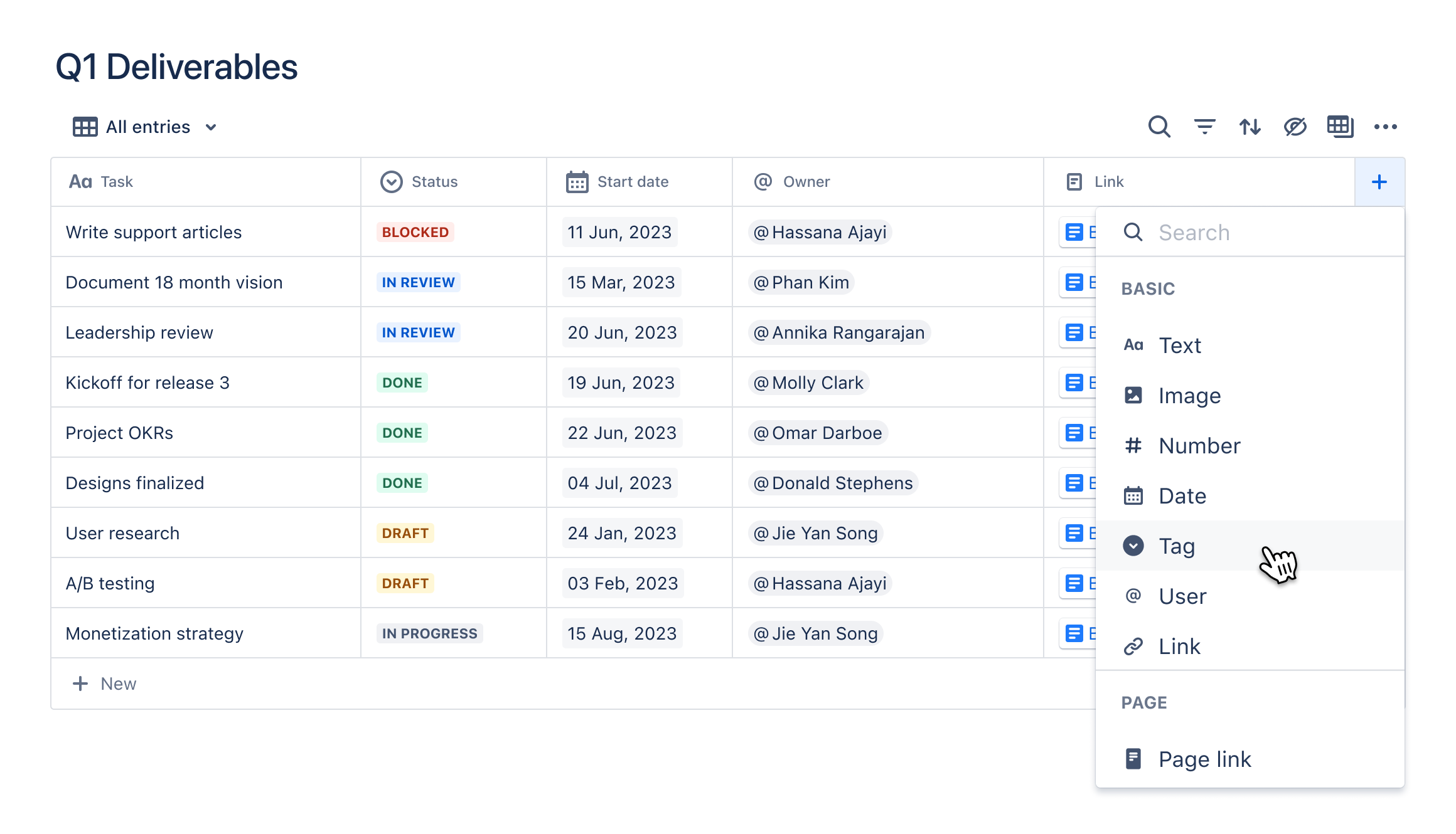 Tabla de bases de datos de Confluence