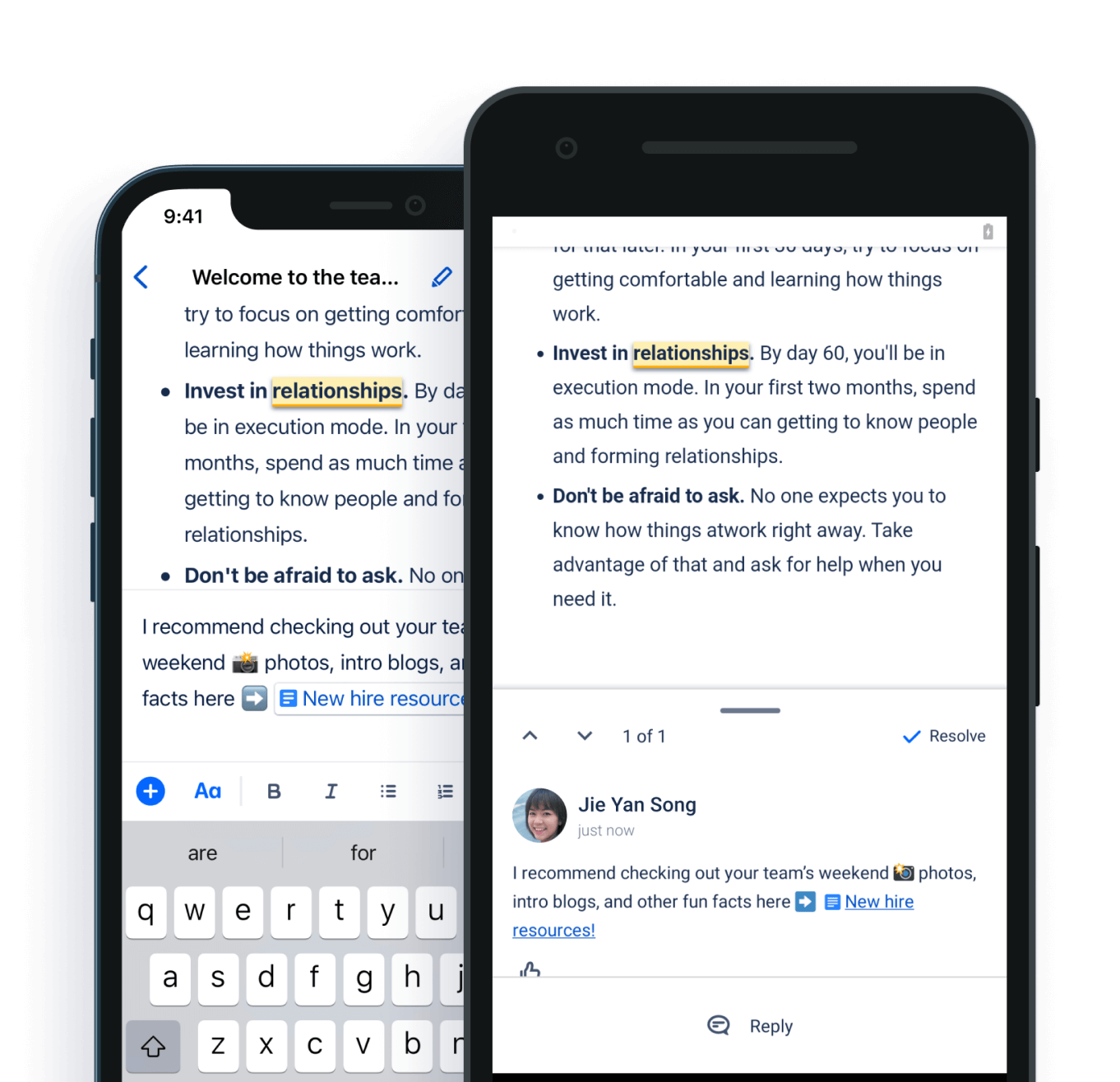 Confluence Mobile 内の投稿にコメントする例