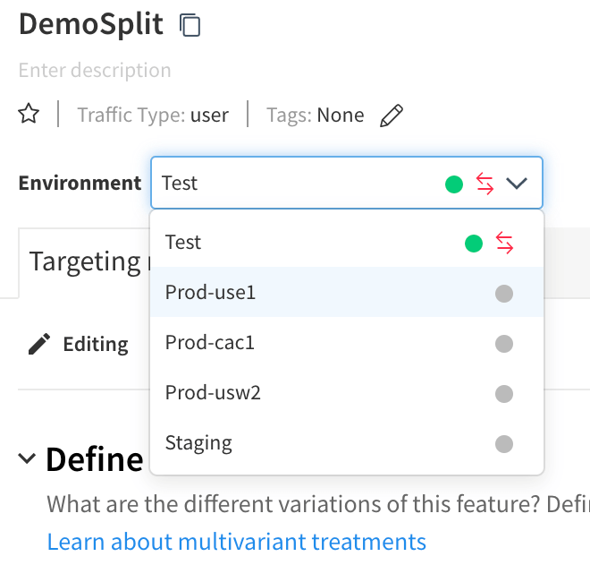 Drop-down-Menü für die Umgebung