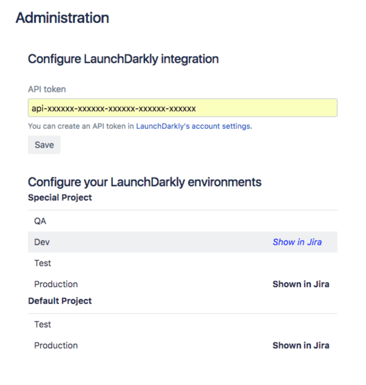Окно Configure LaunchDarkly integration (Настройка интеграции LaunchDarkly)