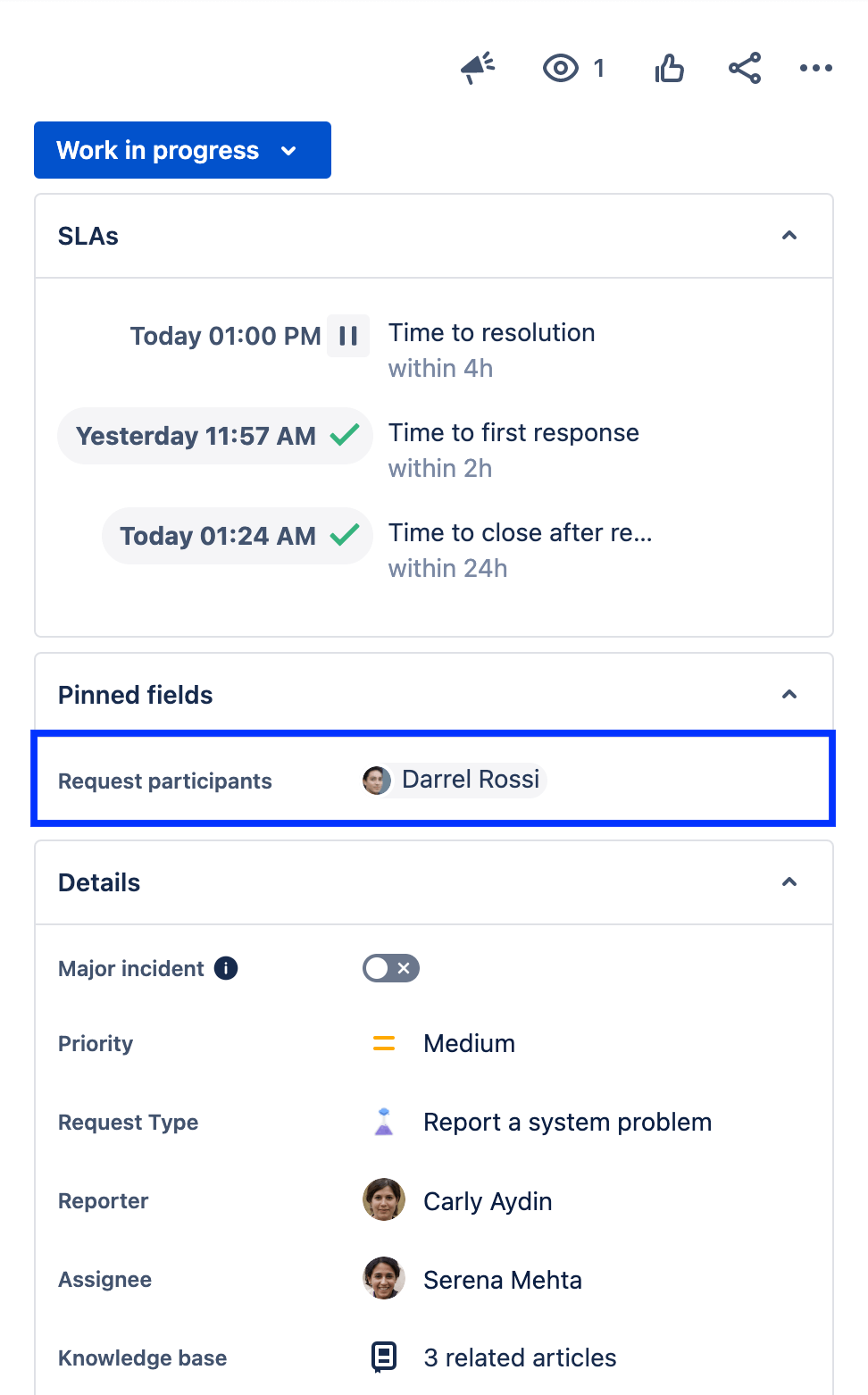 Request participant in issue view in Jira Service Management