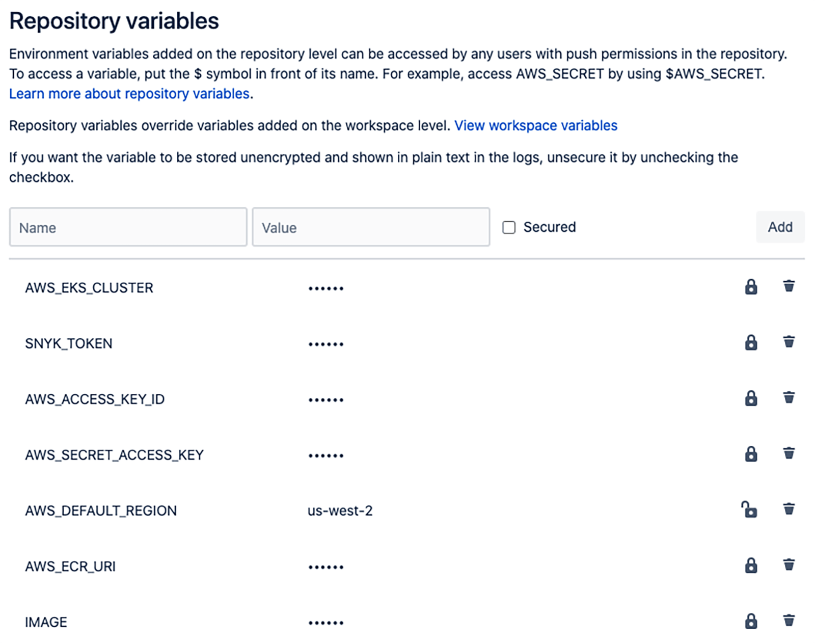 Repository settings window